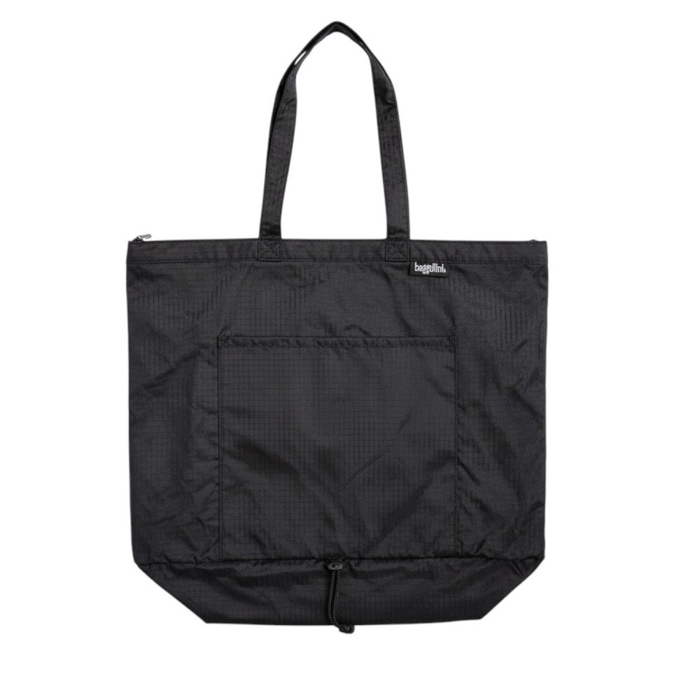 Baggallini Black Ripstop Nylon Foldable Travel Tote Bag with Zippered Bottom